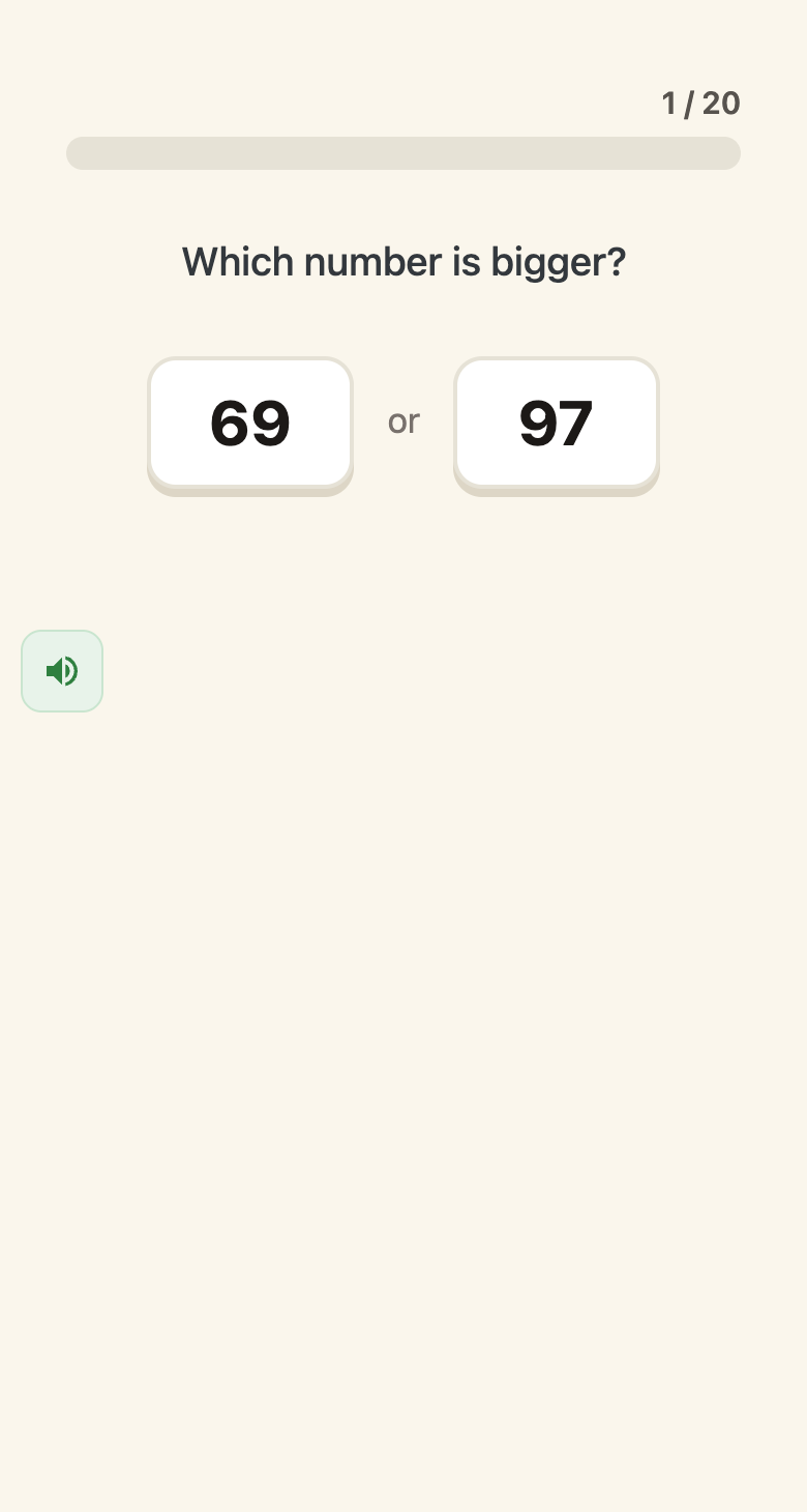 A mixed review question: which number is bigger, 69 or 97
