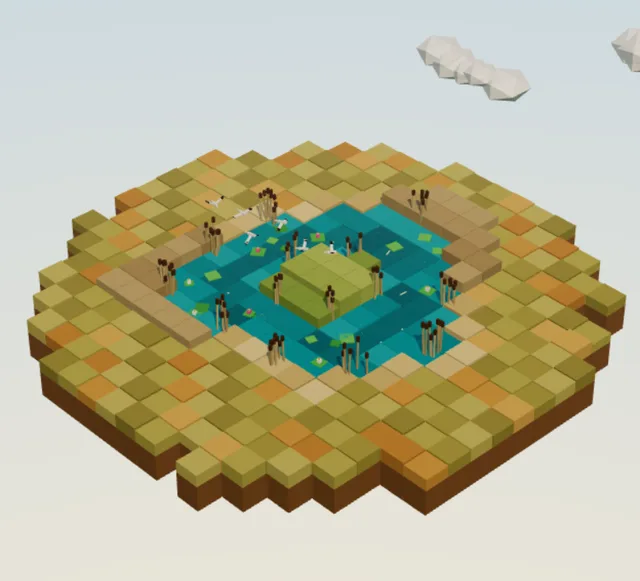 A bare island with a lake