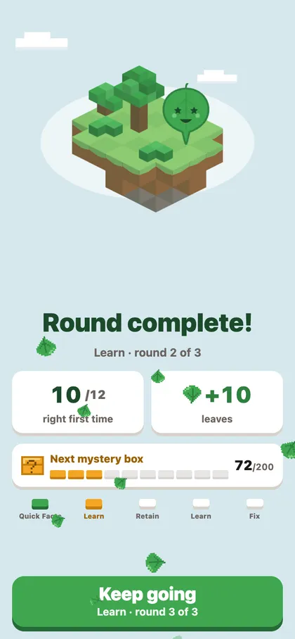 Round complete: 10 of 12 right first time, plus 10 leaves